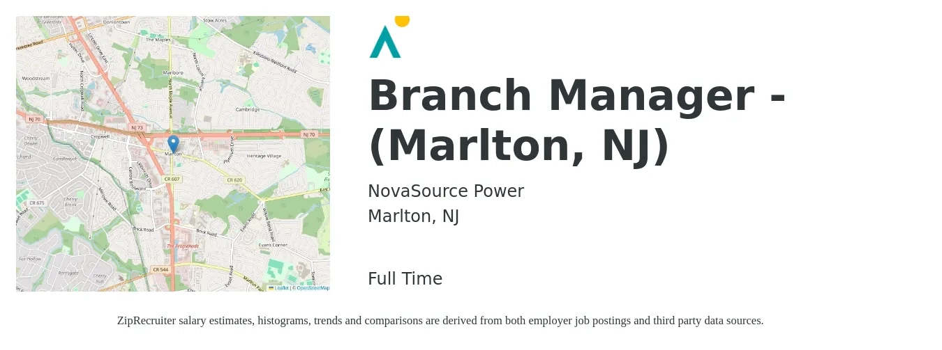 NovaSource Power job posting for a Branch Manager - (Marlton, NJ) in Marlton, NJ with a salary of $57,200 to $86,400 Yearly with a map of Marlton location.
