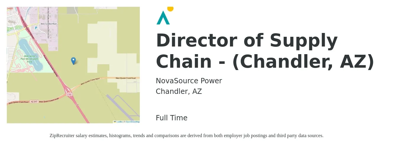 NovaSource Power job posting for a Director of Supply Chain - (Chandler, AZ) in Chandler, AZ with a salary of $176,900 to $200,200 Yearly with a map of Chandler location.