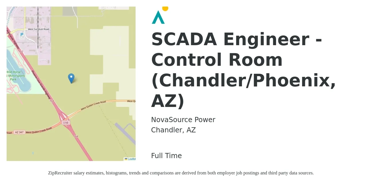 NovaSource Power job posting for a SCADA Engineer - Control Room (Chandler/Phoenix, AZ) in Chandler, AZ with a salary of $81,600 to $123,000 Yearly with a map of Chandler location.