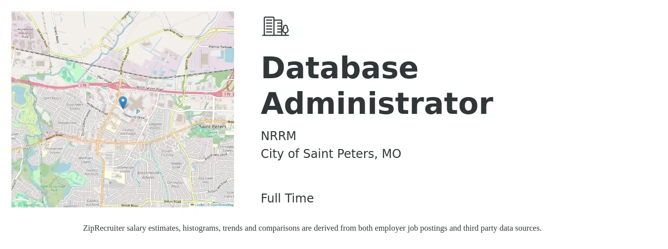 NRRM job posting for a Database Administrator in City of Saint Peters, MO with a salary of $38 to $59 Hourly with a map of City of Saint Peters location.