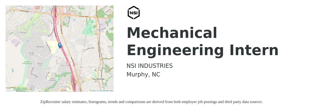 NSI INDUSTRIES job posting for a Mechanical Engineering Intern in Murphy, NC with a salary of $18 to $24 Hourly with a map of Murphy location.