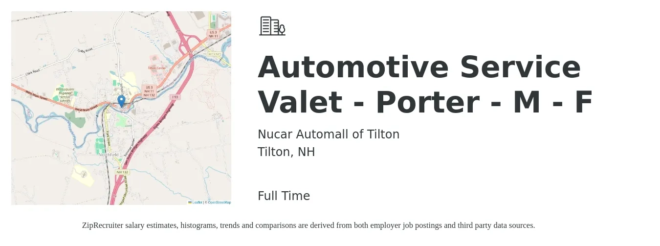 Nucar Automall of Tilton job posting for a Automotive Service Valet - Porter - M - F in Tilton, NH with a salary of $14 to $18 Hourly with a map of Tilton location.