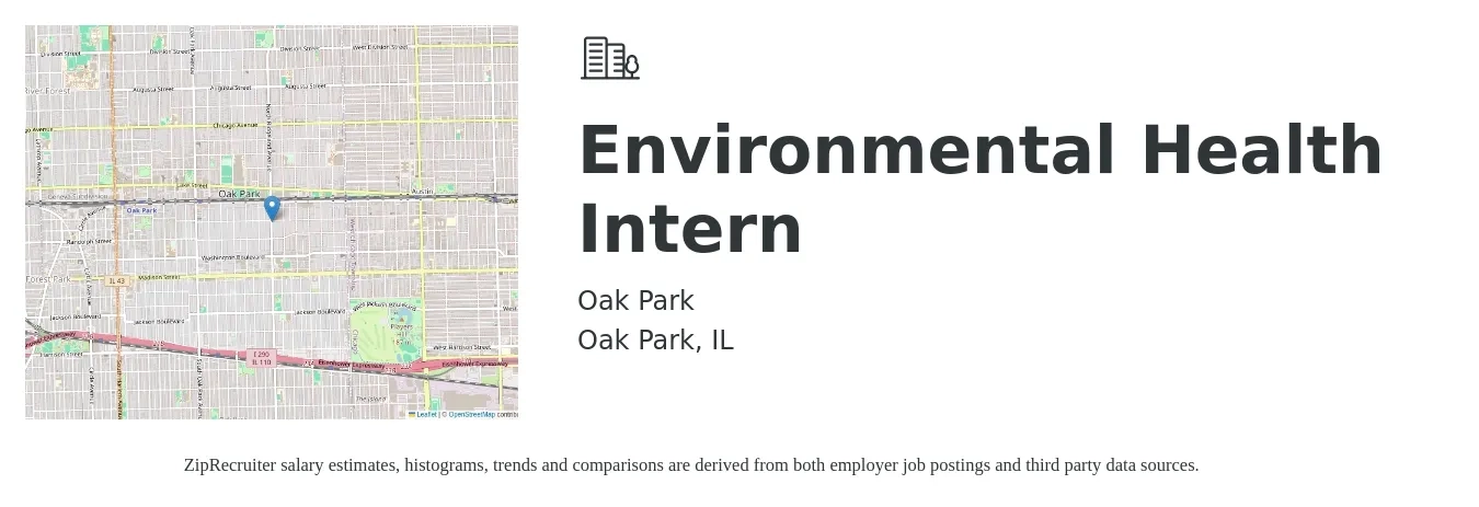 Oak Park job posting for a Environmental Health Intern in Oak Park, IL with a salary of $17 to $21 Hourly with a map of Oak Park location.