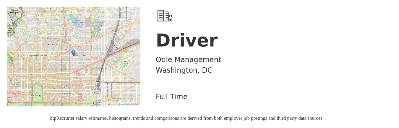 Odle Management job posting for a Driver in Washington, DC with a salary of $28 to $49 Hourly with a map of Washington location.