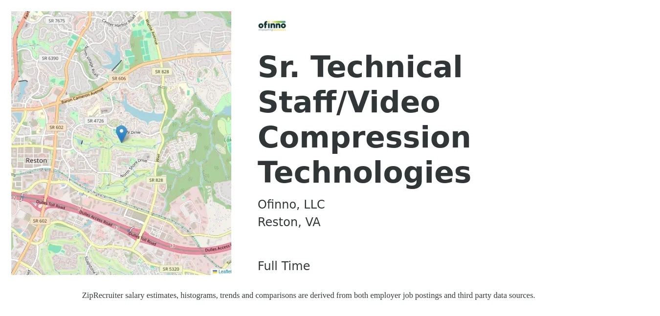 Ofinno, LLC job posting for a Sr. Technical Staff/Video Compression Technologies in Reston, VA with a map of Reston location.