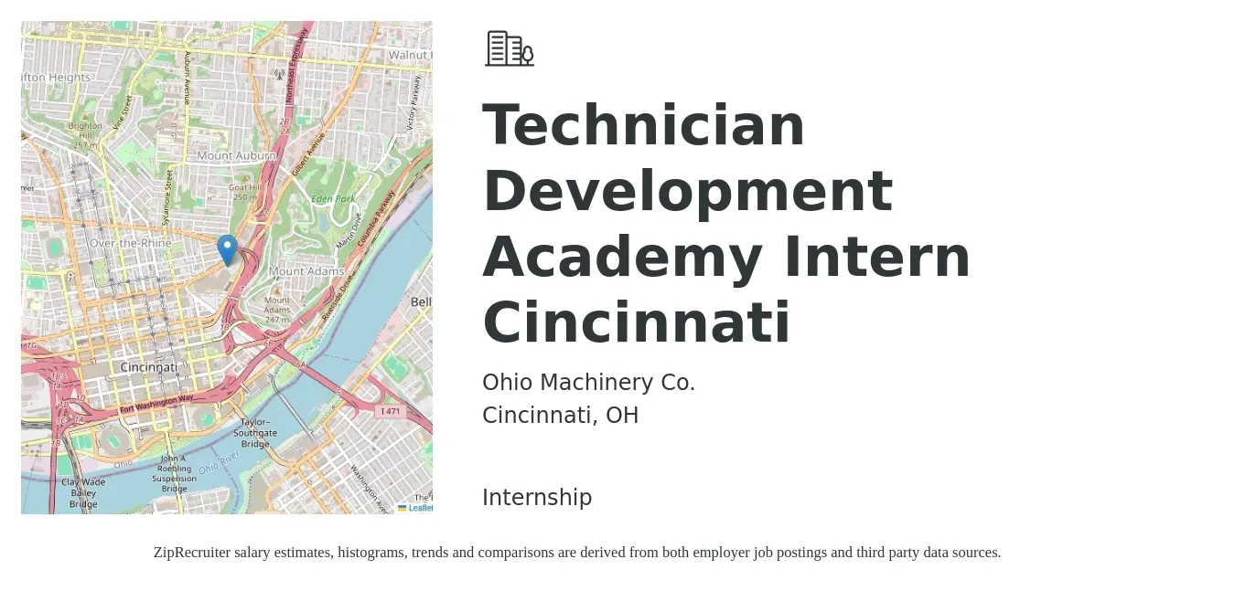 Ohio Machinery Co. job posting for a Technician Development Academy Intern Cincinnati in Cincinnati, OH with a salary of $25 Hourly with a map of Cincinnati location.