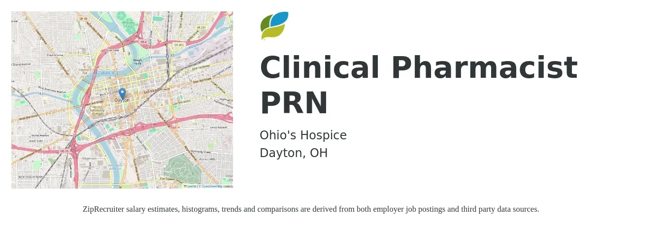 Ohio's Hospice job posting for a Clinical Pharmacist PRN in Dayton, OH with a salary of $115,100 to $137,400 Yearly with a map of Dayton location.