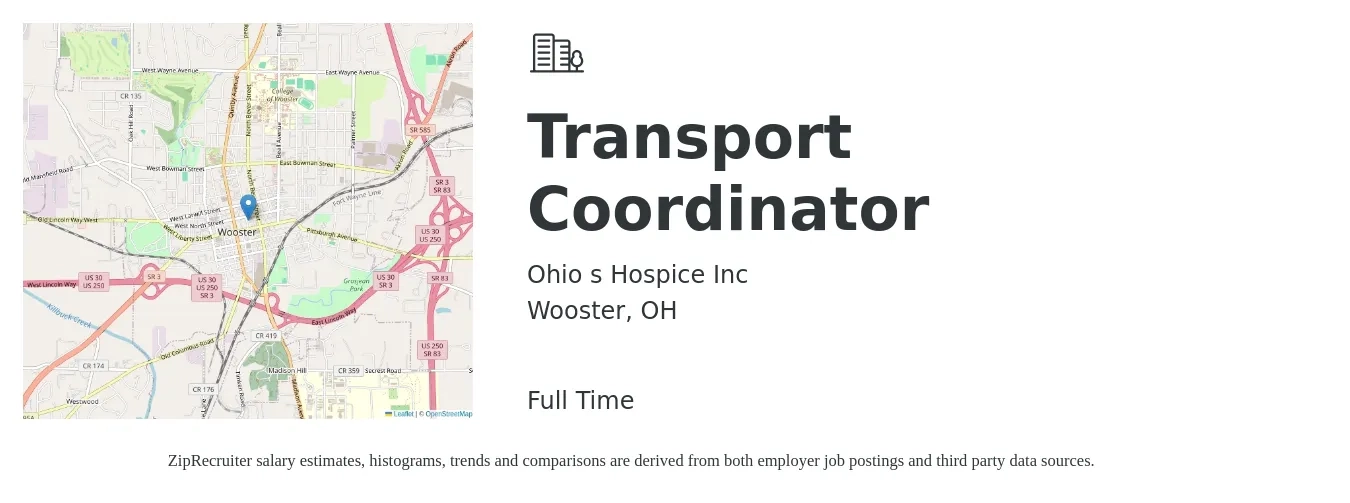 Ohio s Hospice Inc job posting for a Transport Coordinator in Wooster, OH with a salary of $16 to $26 Hourly with a map of Wooster location.