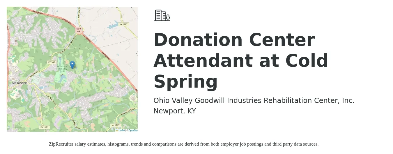 Ohio Valley Goodwill Industries Rehabilitation Center, Inc. job posting for a Donation Center Attendant at Cold Spring in Newport, KY with a salary of $14 Hourly with a map of Newport location.