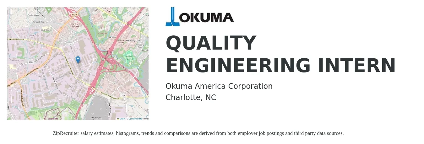 Okuma America Corporation job posting for a QUALITY ENGINEERING INTERN in Charlotte, NC with a salary of $16 to $21 Hourly with a map of Charlotte location.