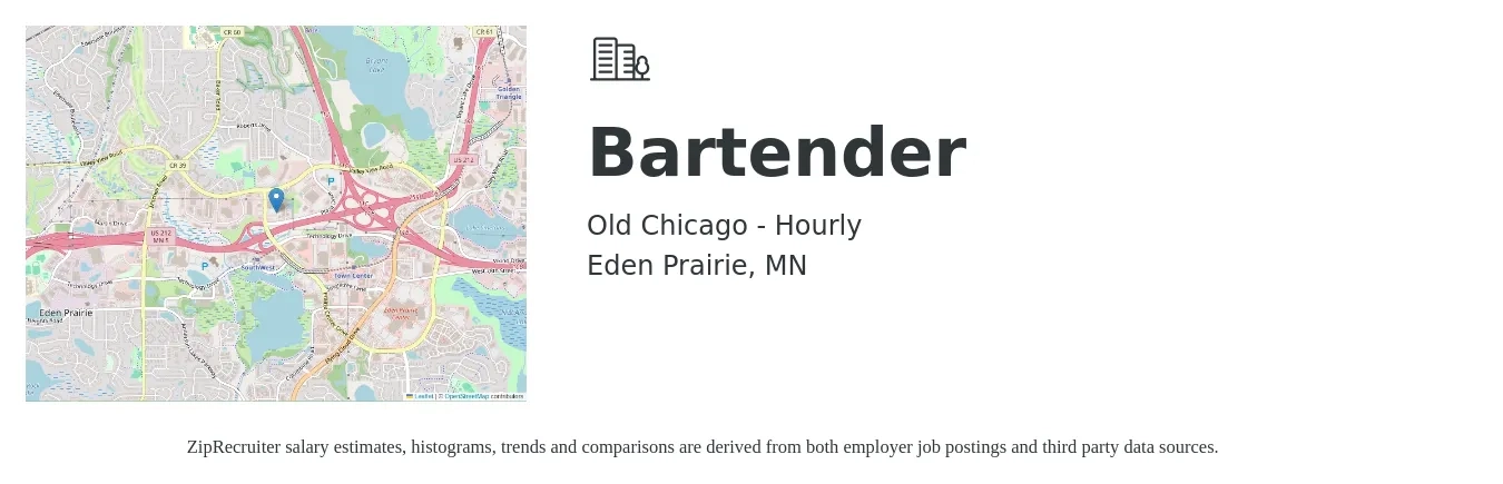 Old Chicago - Hourly job posting for a Bartender in Eden Prairie, MN with a salary of $10 to $19 Hourly with a map of Eden Prairie location.