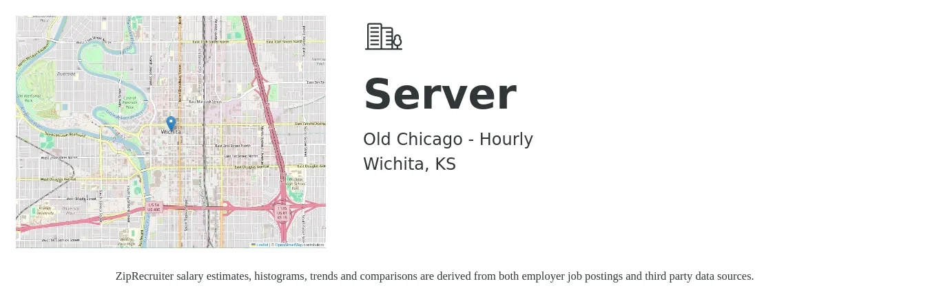 Old Chicago - Hourly job posting for a Server in Wichita, KS with a salary of $8 to $14 Hourly with a map of Wichita location.