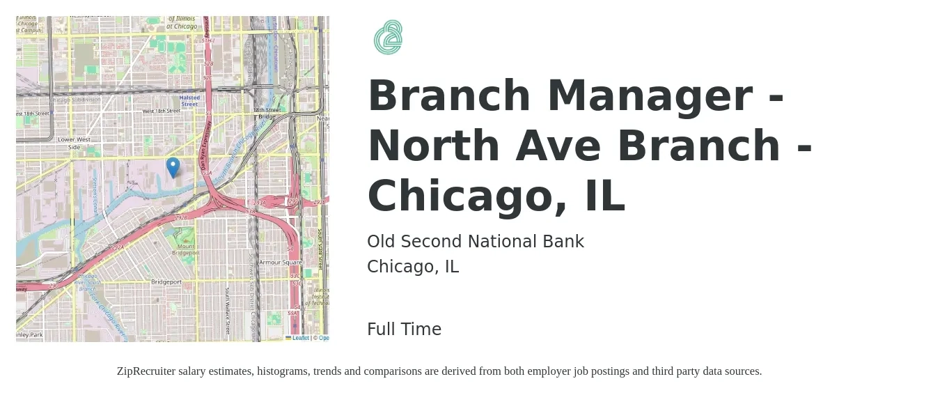 Old Second National Bank job posting for a Branch Manager - North Ave Branch - Chicago, IL in Chicago, IL with a salary of $58,700 to $88,600 Yearly with a map of Chicago location.