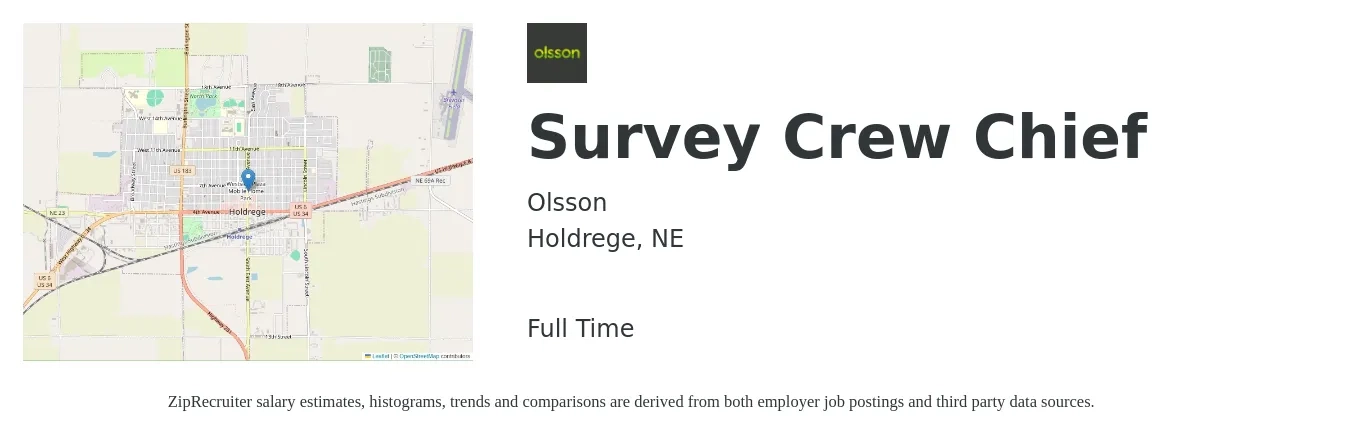 Olsson job posting for a Survey Crew Chief in Holdrege, NE with a salary of $30 to $45 Hourly with a map of Holdrege location.