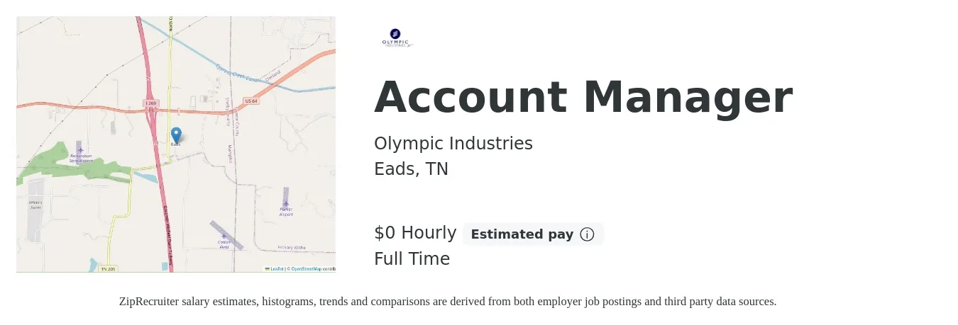Olympic Industries job posting for a Account Manager in Eads, TN with a salary of $1 Hourly with a map of Eads location.