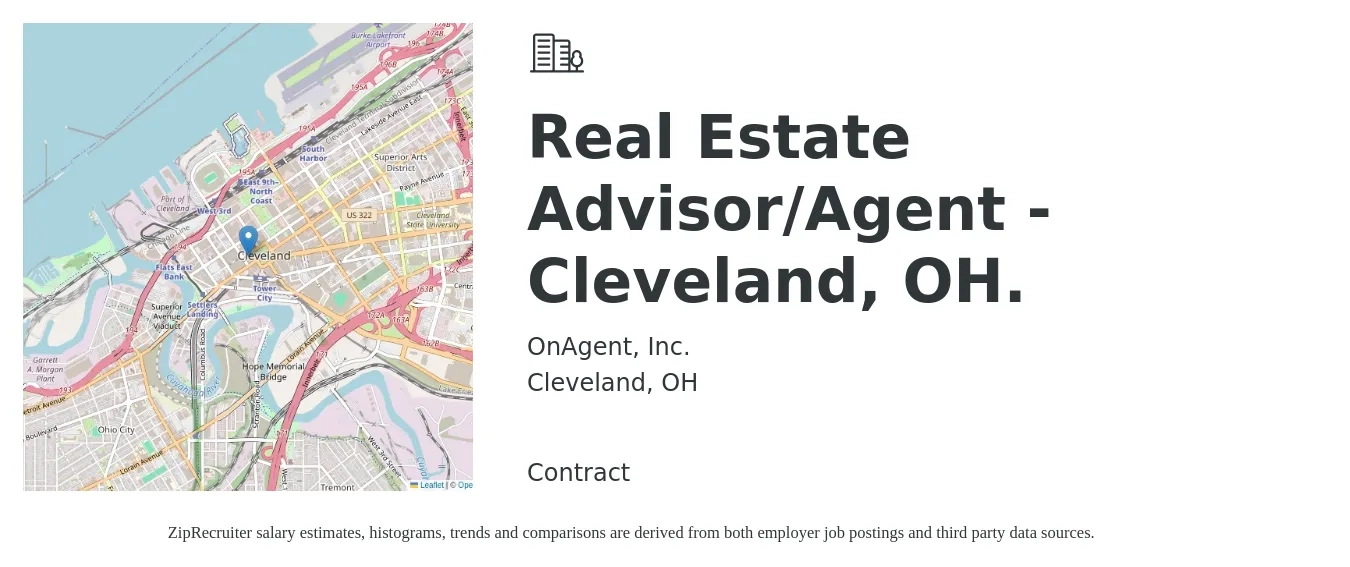 OnAgent, Inc. job posting for a Real Estate Advisor/Agent - Cleveland, OH. in Cleveland, OH with a salary of $58,100 to $96,800 Yearly with a map of Cleveland location.