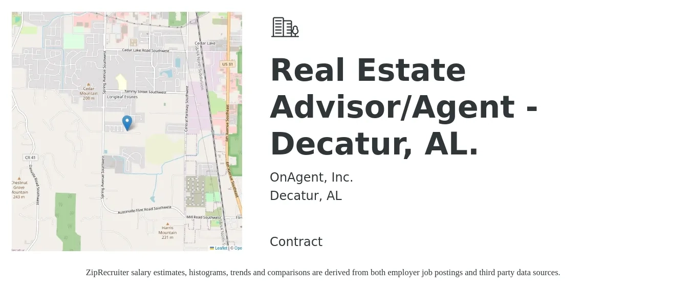 OnAgent, Inc. job posting for a Real Estate Advisor/Agent - Decatur, AL. in Decatur, AL with a salary of $53,700 to $89,400 Yearly with a map of Decatur location.