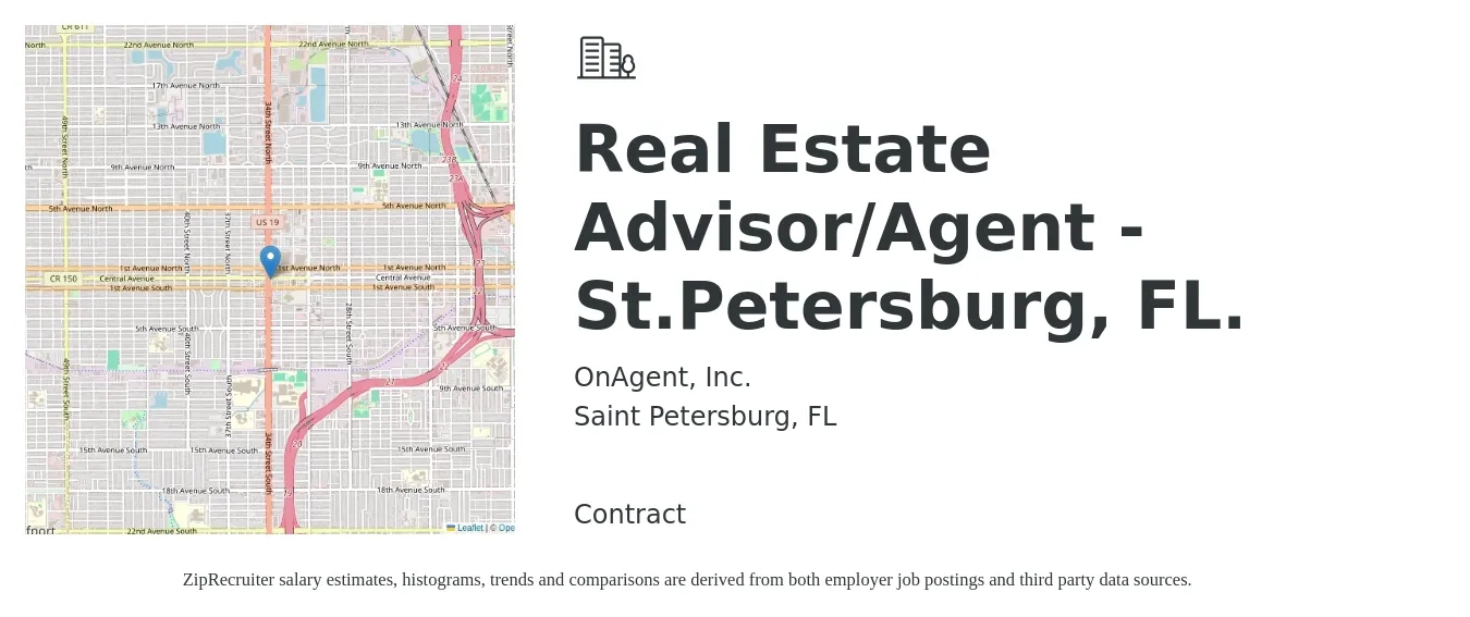 OnAgent, Inc. job posting for a Real Estate Advisor/Agent - St.Petersburg, FL. in Saint Petersburg, FL with a salary of $57,500 to $95,900 Yearly with a map of Saint Petersburg location.