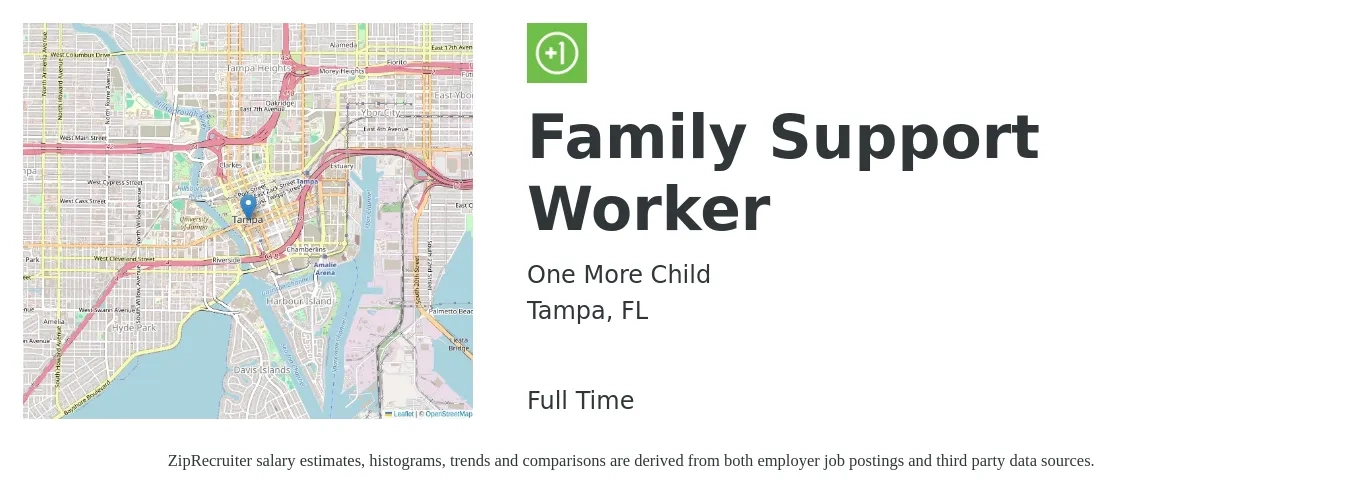 One More Child job posting for a Family Support Worker in Tampa, FL with a salary of $16 to $20 Hourly with a map of Tampa location.
