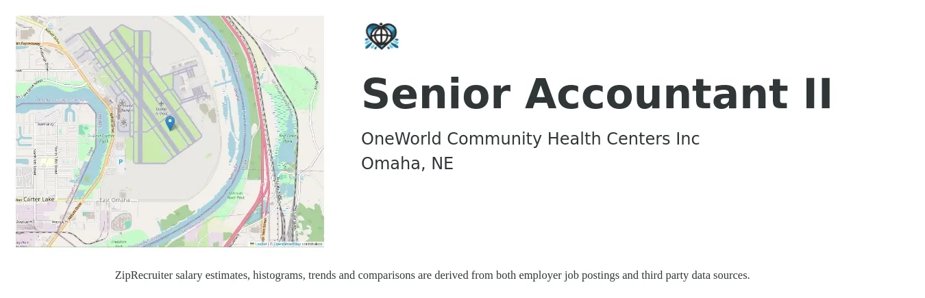 OneWorld Community Health Centers Inc job posting for a Senior Accountant II in Omaha, NE with a salary of $72,000 to $90,500 Yearly with a map of Omaha location.