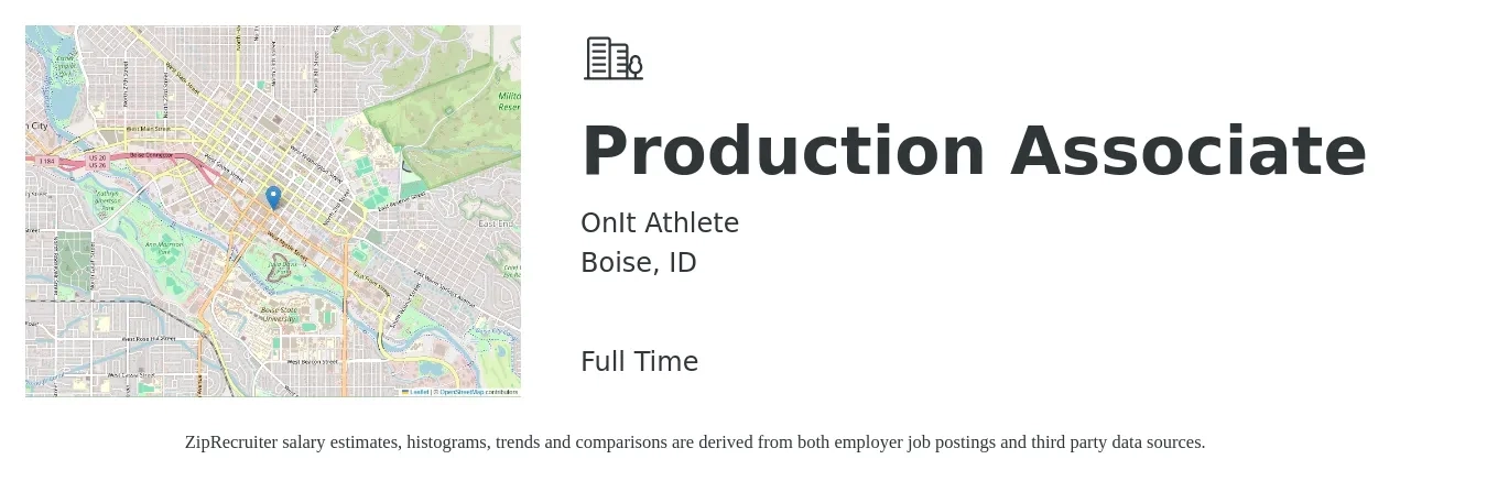 OnIt Athlete job posting for a Production Associate in Boise, ID with a salary of $14 to $18 Hourly with a map of Boise location.