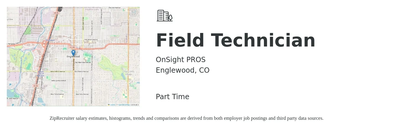 OnSight PROS job posting for a Field Technician in Englewood, CO with a salary of $29 Hourly with a map of Englewood location.