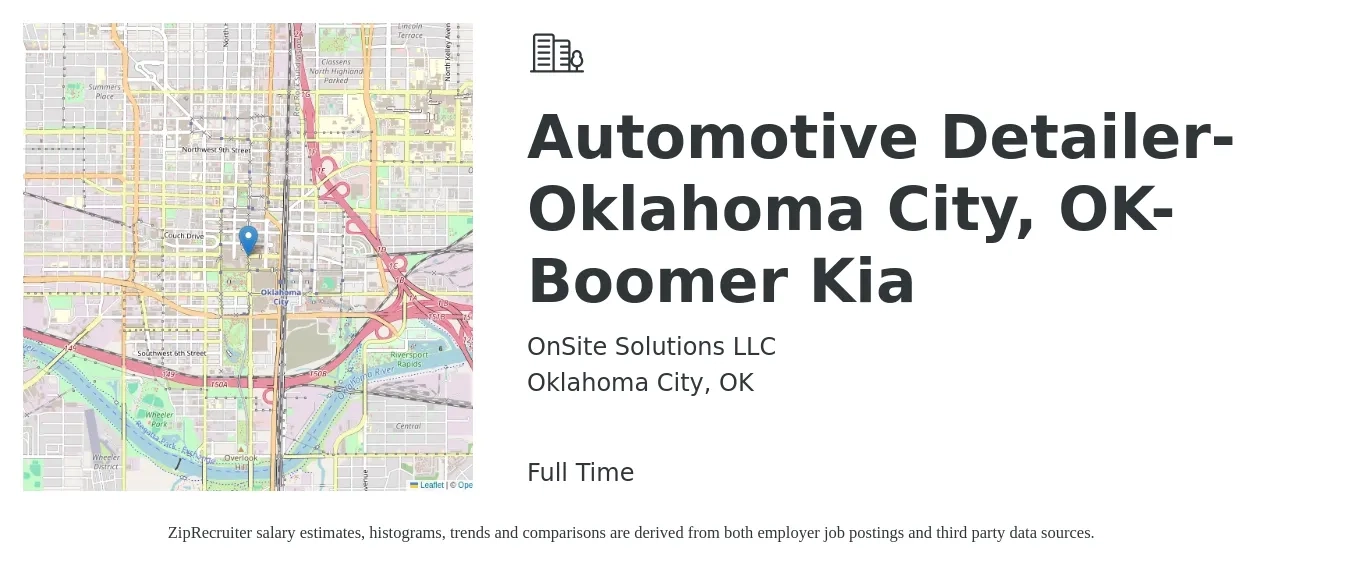 OnSite Solutions LLC job posting for a Automotive Detailer- Oklahoma City, OK- Boomer Kia in Oklahoma City, OK with a salary of $150 to $200 Daily with a map of Oklahoma City location.