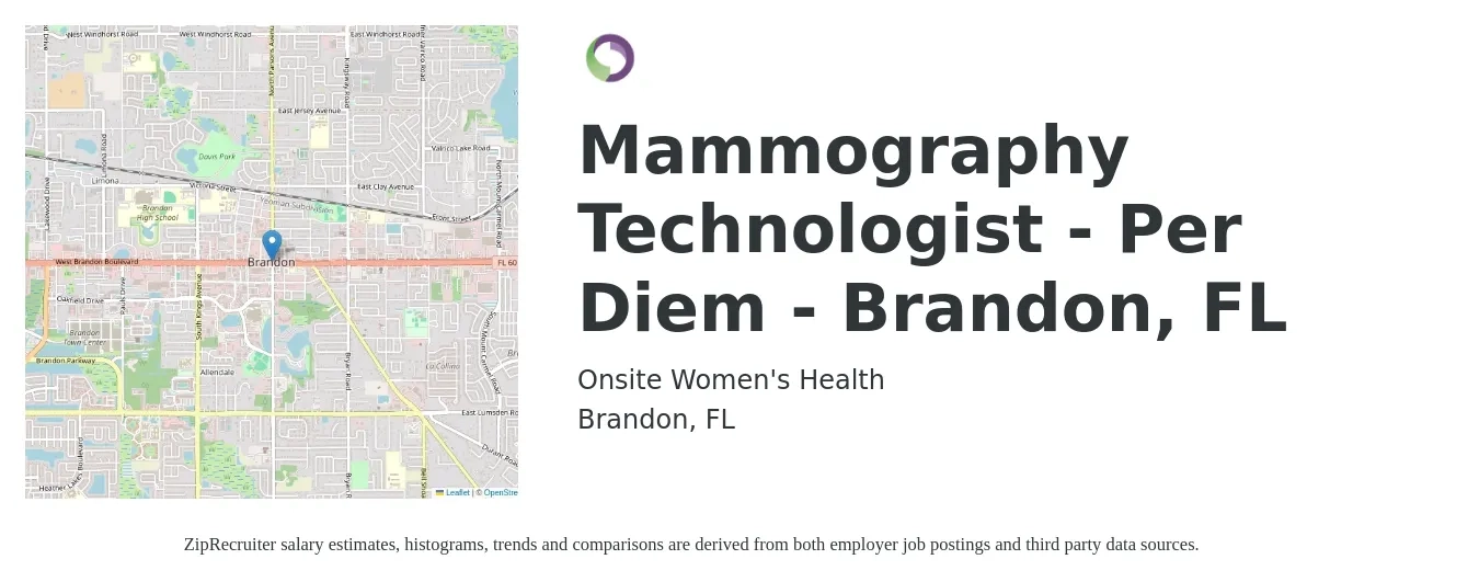 Onsite Women's Health job posting for a Mammography Technologist - Per Diem - Brandon, FL in Brandon, FL with a salary of $26 to $48 Hourly with a map of Brandon location.