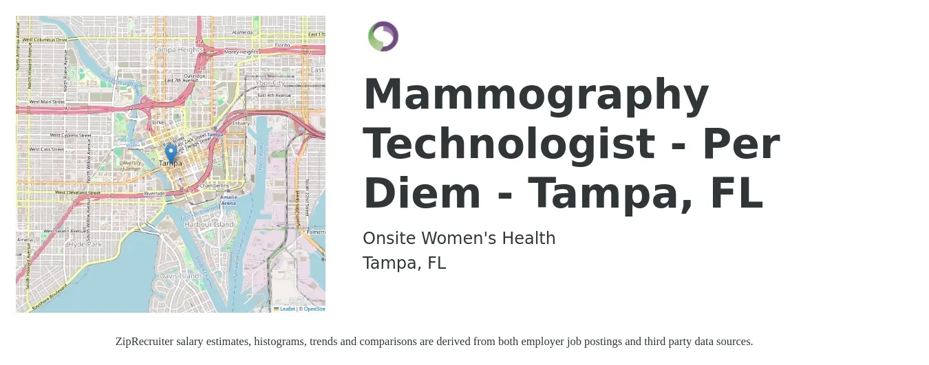 Onsite Women's Health job posting for a Mammography Technologist - Per Diem - Tampa, FL in Tampa, FL with a salary of $28 to $53 Hourly with a map of Tampa location.