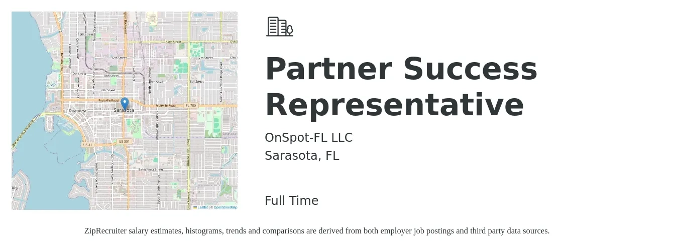 OnSpot-FL LLC job posting for a Partner Success Representative in Sarasota, FL with a salary of $17 to $24 Hourly with a map of Sarasota location.