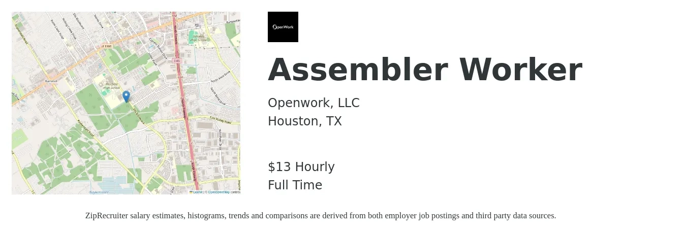 Openwork, LLC job posting for a Assembler Worker in Houston, TX with a salary of $14 Hourly with a map of Houston location.