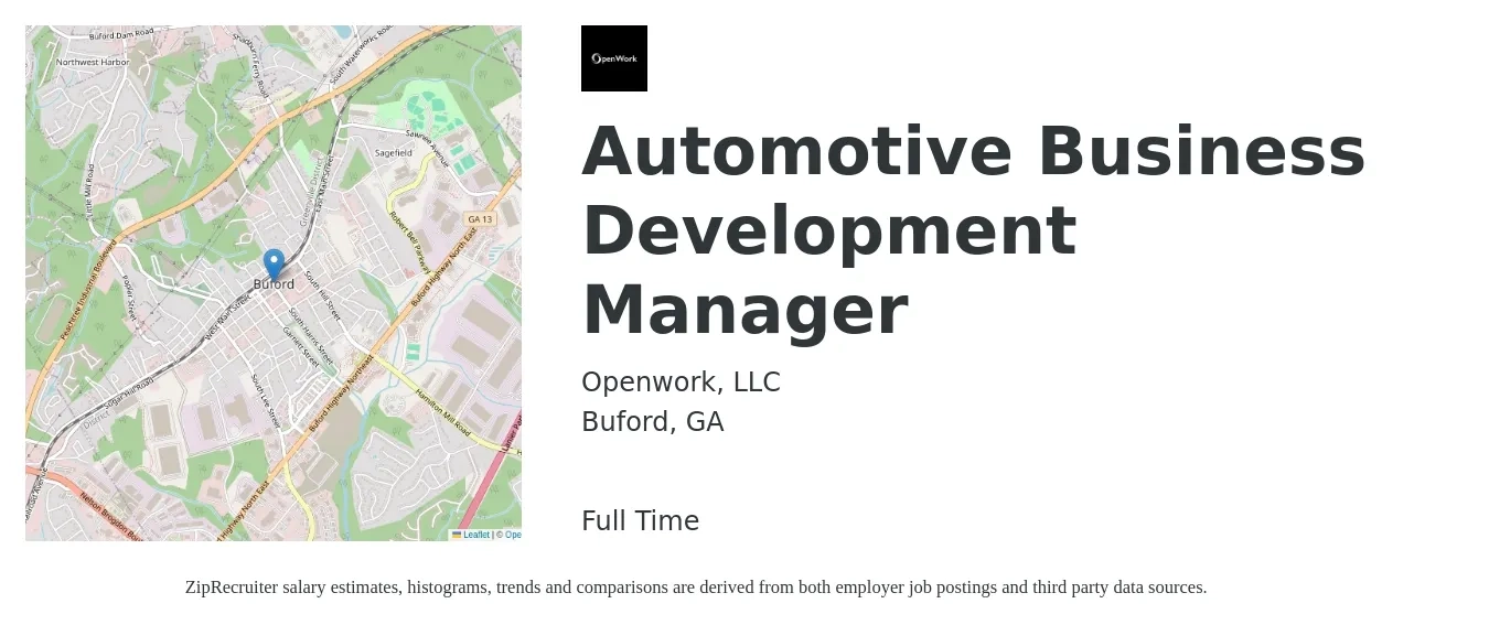 Openwork, LLC job posting for a Automotive Business Development Manager in Buford, GA with a salary of $15,000 Monthly with a map of Buford location.