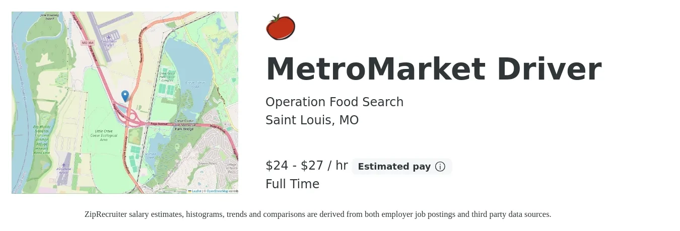 Operation Food Search job posting for a MetroMarket Driver in Saint Louis, MO with a salary of $25 to $29 Hourly with a map of Saint Louis location.