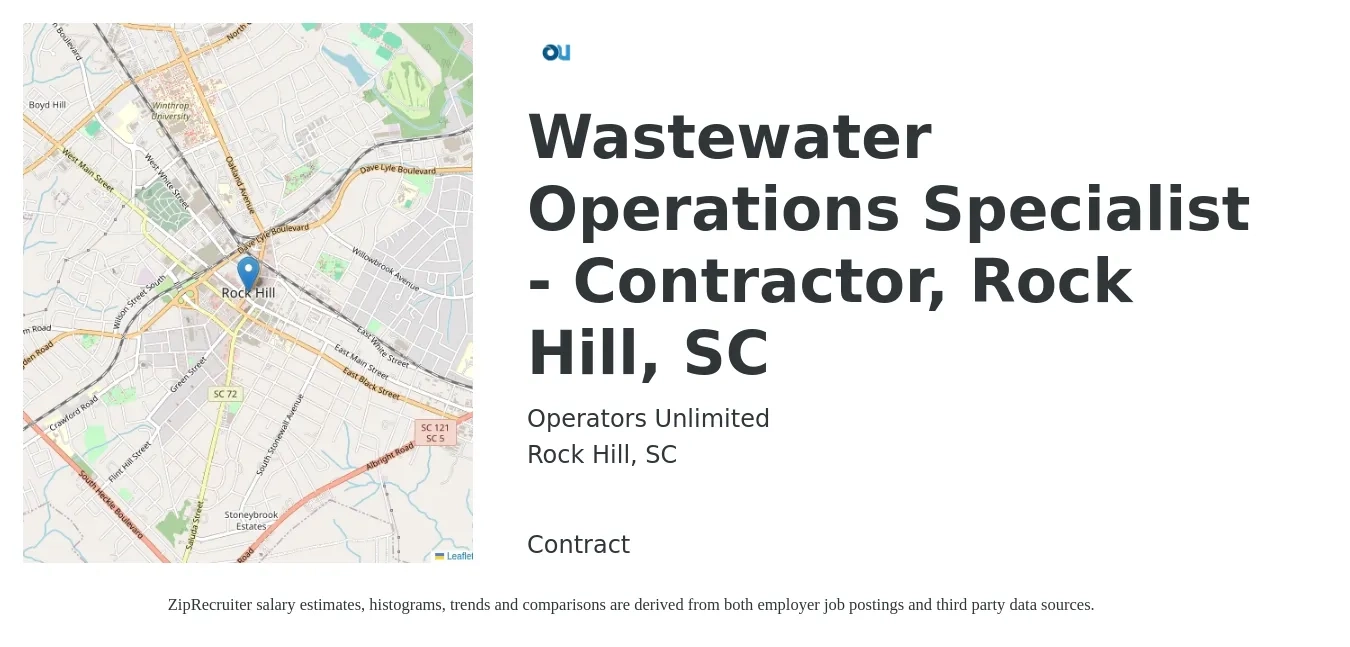 Operators Unlimited job posting for a Wastewater Operations Specialist - Contractor, Rock Hill, SC in Rock Hill, SC with a salary of $39,800 to $67,700 Yearly with a map of Rock Hill location.