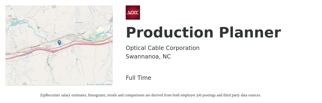 Optical Cable Corporation job posting for a Production Planner in Swannanoa, NC with a salary of $25 to $35 Hourly with a map of Swannanoa location.