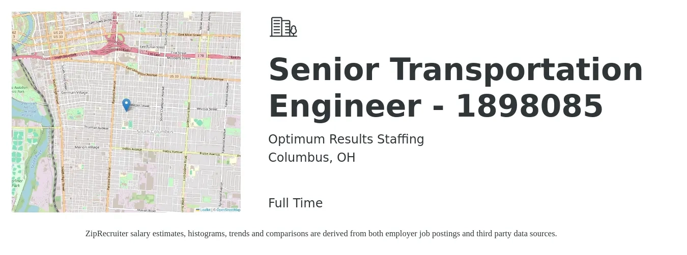 Optimum Results Staffing job posting for a Senior Transportation Engineer - 1898085 in Columbus, OH with a salary of $93,100 to $127,900 Yearly with a map of Columbus location.