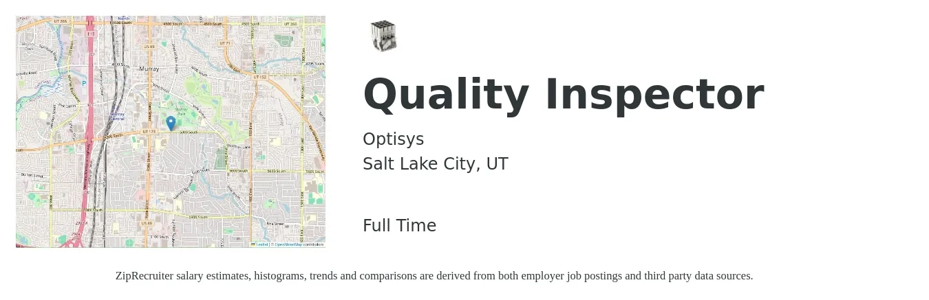 Optisys job posting for a Quality Inspector in Salt Lake City, UT with a salary of $26 to $34 Hourly with a map of Salt Lake City location.