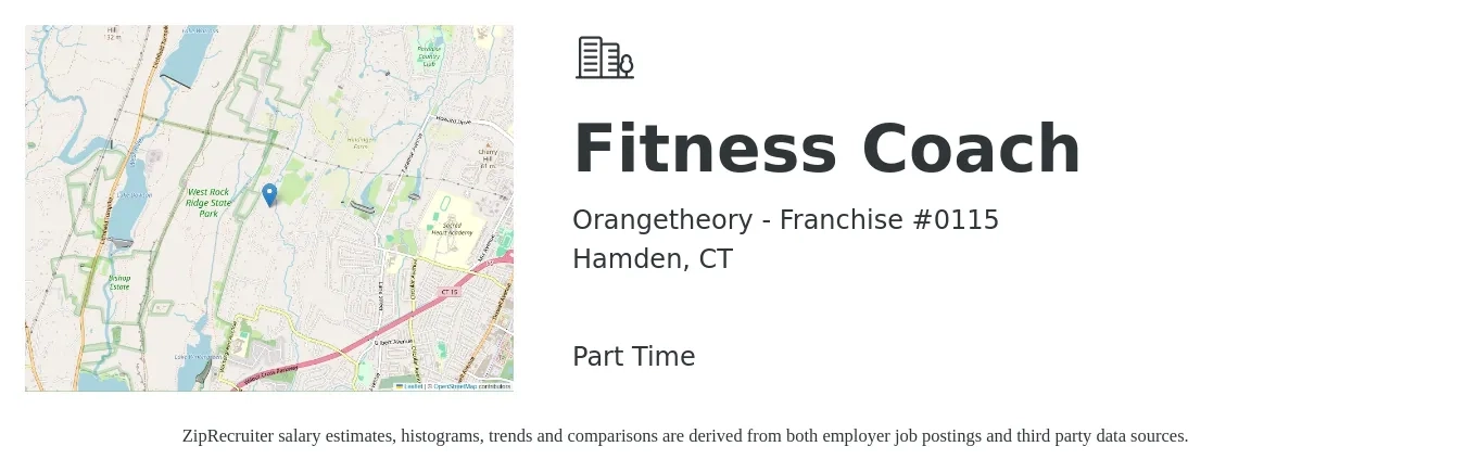 Orangetheory - Franchise #0115 job posting for a Fitness Coach in Hamden, CT with a salary of $65 Hourly with a map of Hamden location.