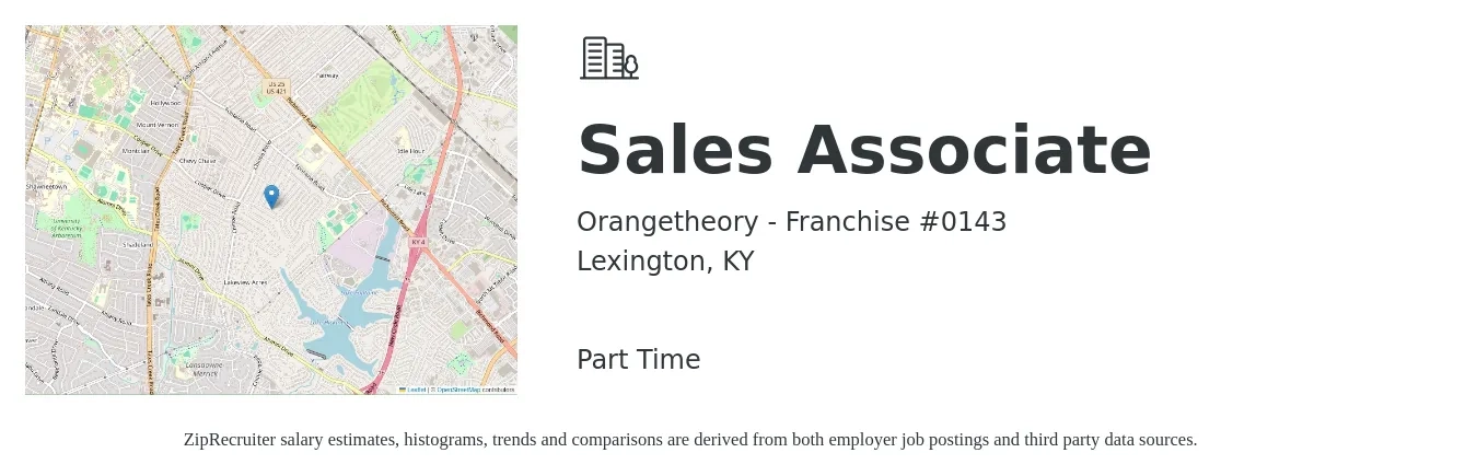 Orangetheory - Franchise #0143 job posting for a Sales Associate in Lexington, KY with a salary of $13 to $18 Hourly with a map of Lexington location.