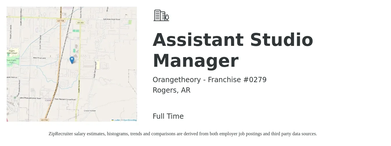 Orangetheory - Franchise #0279 job posting for a Assistant Studio Manager in Rogers, AR with a map of Rogers location.