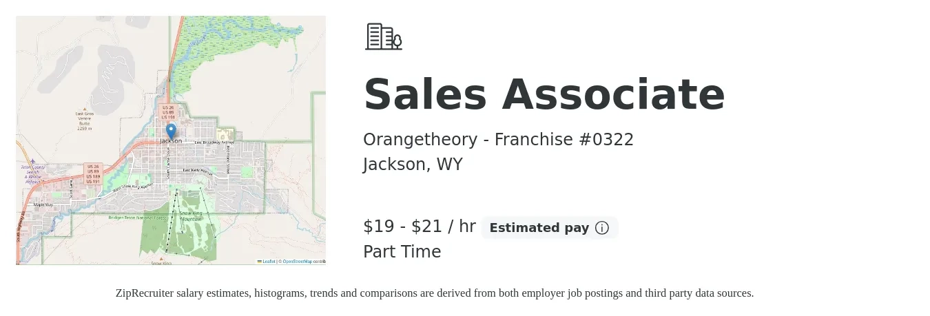 Orangetheory - Franchise #0322 job posting for a Sales Associate in Jackson, WY with a salary of $20 to $22 Hourly with a map of Jackson location.