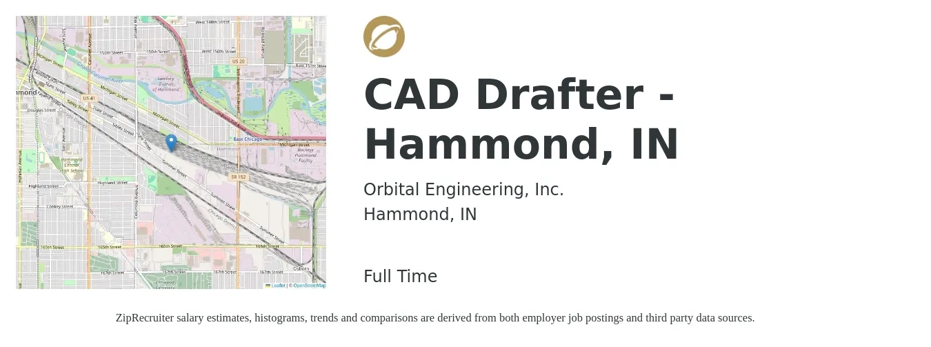 Orbital Engineering, Inc. job posting for a CAD Drafter - Hammond, IN in Hammond, IN with a salary of $22 to $29 Hourly with a map of Hammond location.