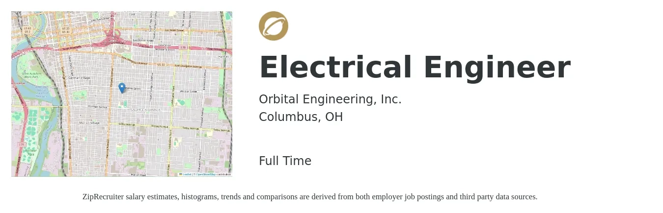 Orbital Engineering, Inc. job posting for a Electrical Engineer in Columbus, OH with a salary of $80,200 to $127,500 Yearly with a map of Columbus location.