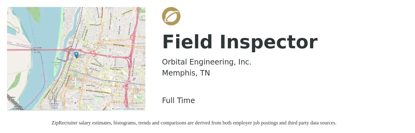 Orbital Engineering, Inc. job posting for a Field Inspector in Memphis, TN with a salary of $20 to $29 Hourly with a map of Memphis location.