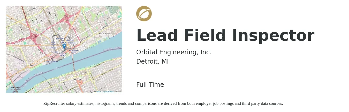 Orbital Engineering, Inc. job posting for a Lead Field Inspector in Detroit, MI with a salary of $20 to $41 Hourly with a map of Detroit location.
