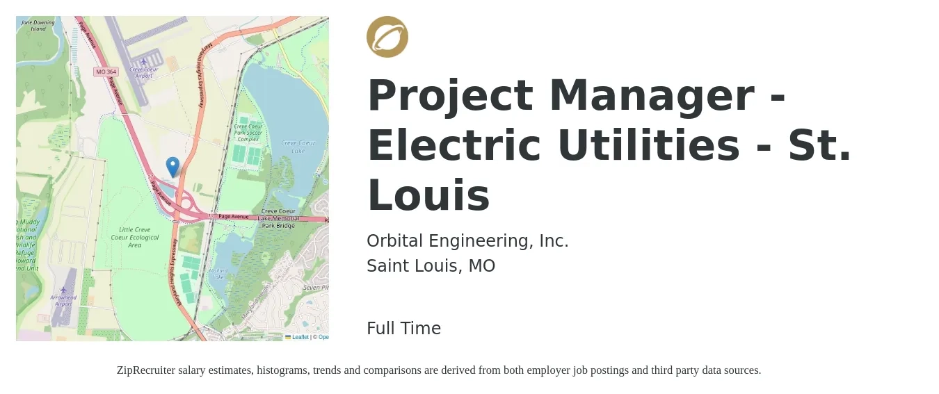 Orbital Engineering, Inc. job posting for a Project Manager - Electric Utilities - St. Louis in Saint Louis, MO with a salary of $76,300 to $119,600 Yearly with a map of Saint Louis location.