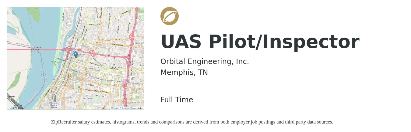 Orbital Engineering, Inc. job posting for a UAS Pilot/Inspector in Memphis, TN with a salary of $82,100 to $99,600 Yearly with a map of Memphis location.