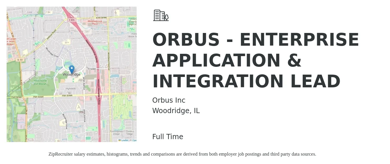 Orbus Inc job posting for a ORBUS - ENTERPRISE APPLICATION & INTEGRATION LEAD in Woodridge, IL with a salary of $52 to $74 Hourly with a map of Woodridge location.