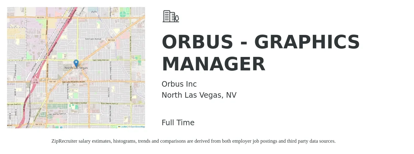 Orbus Inc job posting for a ORBUS - GRAPHICS MANAGER in North Las Vegas, NV with a salary of $20 to $39 Hourly with a map of North Las Vegas location.