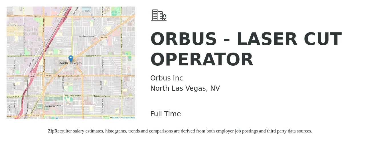 Orbus Inc job posting for a ORBUS - LASER CUT OPERATOR in North Las Vegas, NV with a salary of $16 to $20 Hourly with a map of North Las Vegas location.